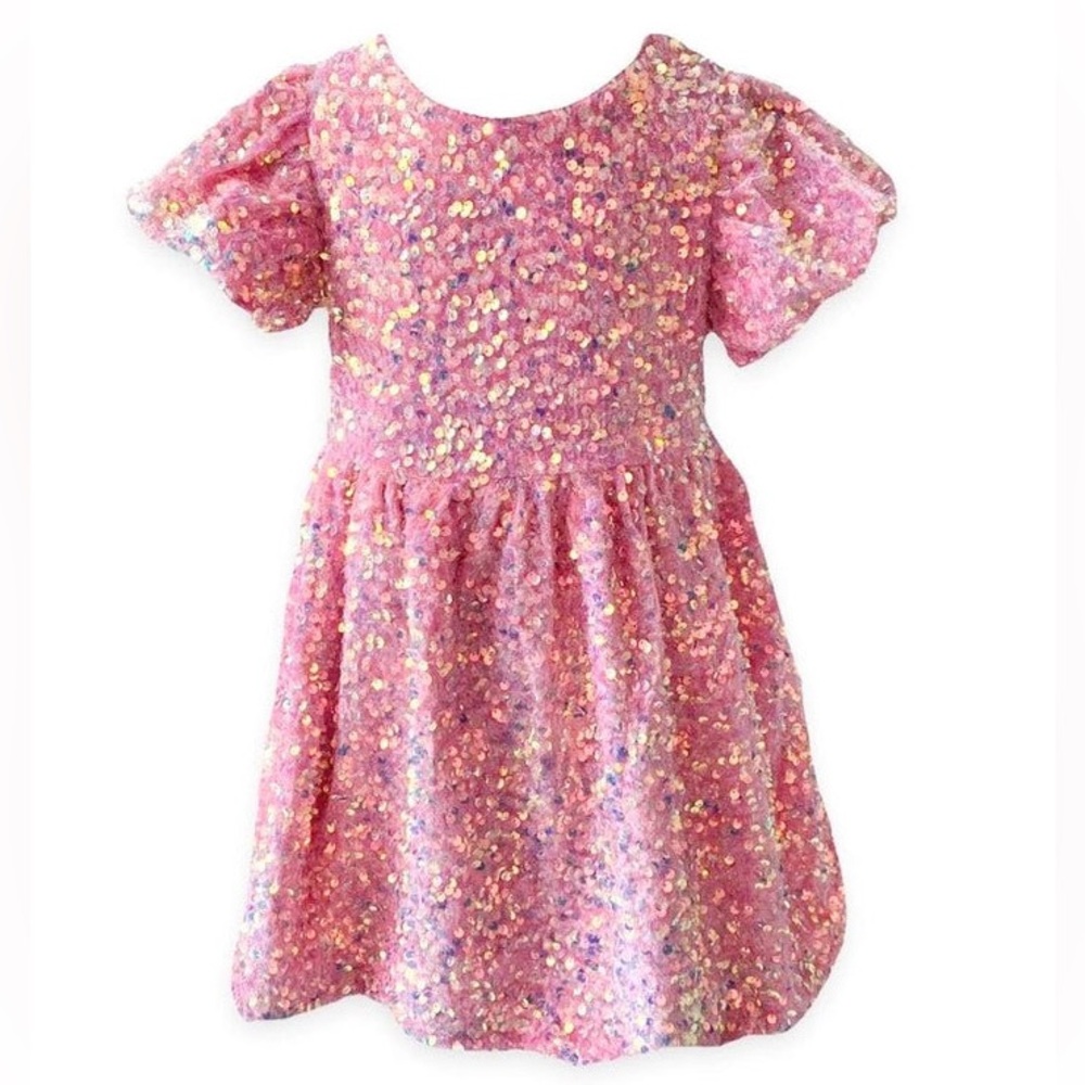 Lola + The Boys Pink Sequin Puff-Sleeve Party Dress